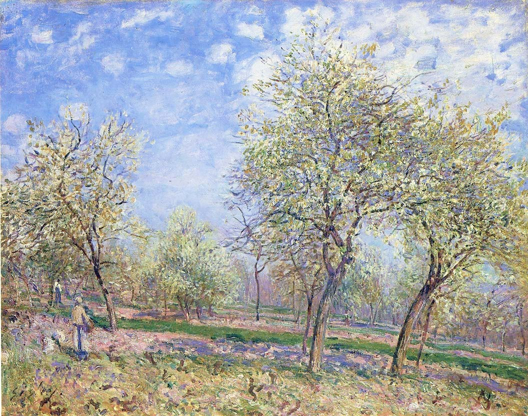 Apple Trees in Flower, vintage artwork by Alfred Sisley, 12x8" (A4) Poster
