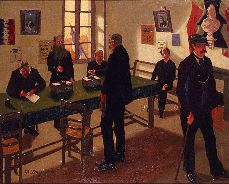 Votation à la mairie, vintage artwork by Marius Borgeaud, 12x8" (A4) Poster