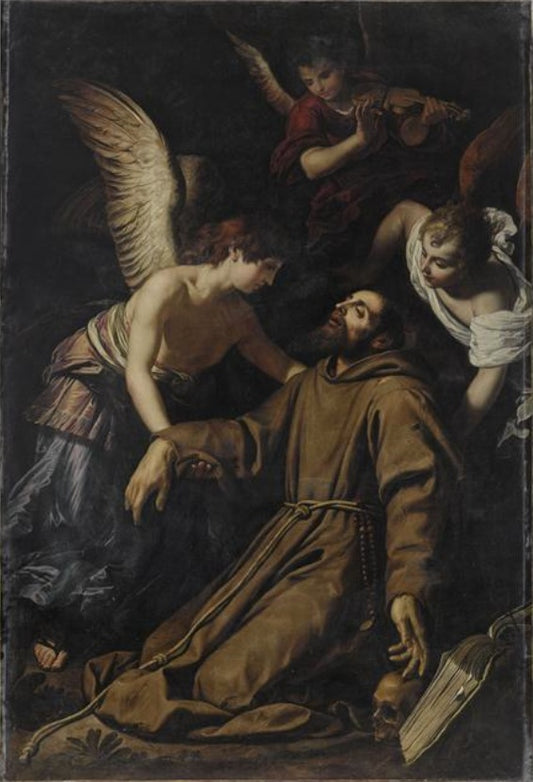 St Anthony comforted by  angels after his stigmatisation, vintage artwork by Gerard Seghers, 12x8" (A4) Poster