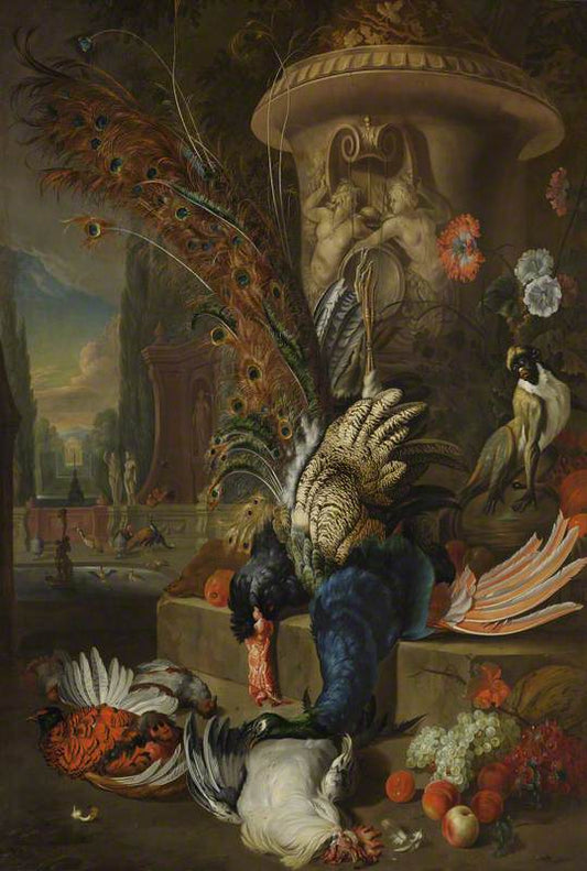 A Stll Life with Poultry and an Urn, vintage artwork by Jan Weenix, 12x8" (A4) Poster