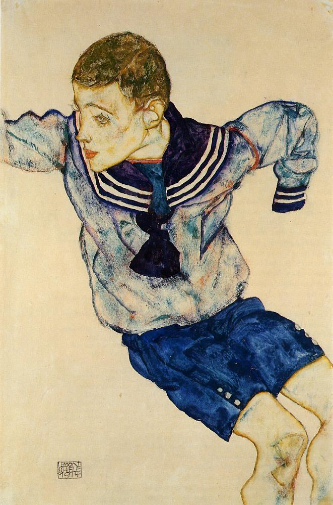 Boy in a Sailor Suit, vintage artwork by Egon Schiele, 12x8" (A4) Poster