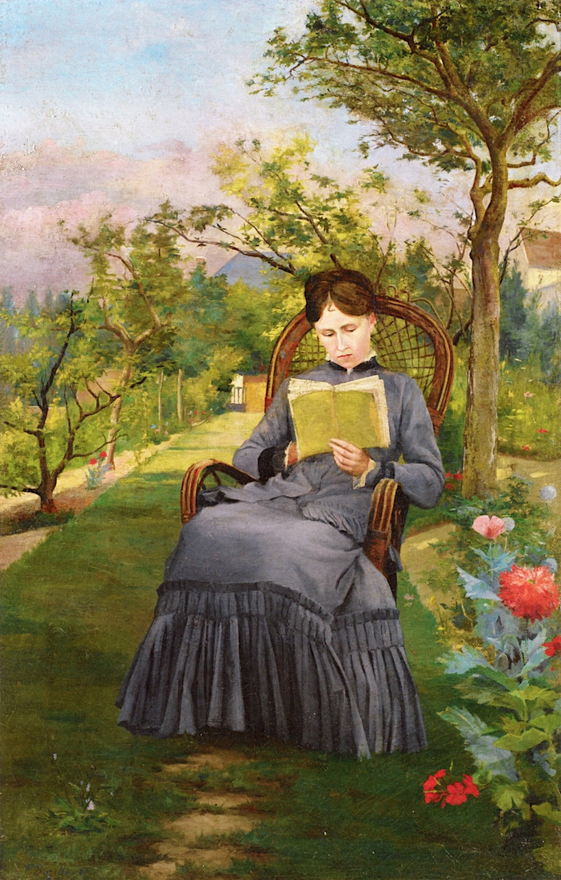 Therèse Reading in the Park at Meric, vintage artwork by Jean Frederic Bazille, 12x8" (A4) Poster