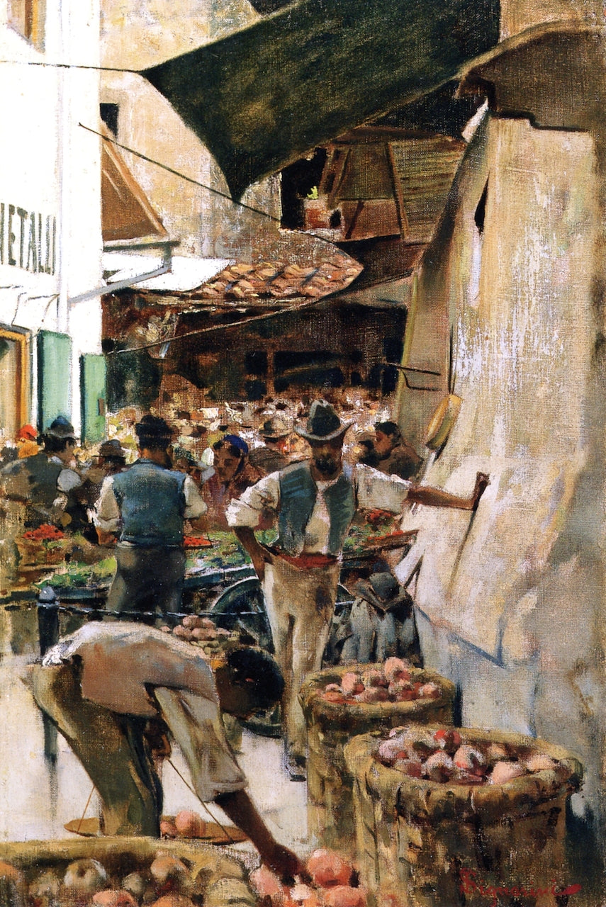 Una via del Mercato Vecchio, Via del Fuoco (study), vintage artwork by Telemaco Signorini, 12x8" (A4) Poster