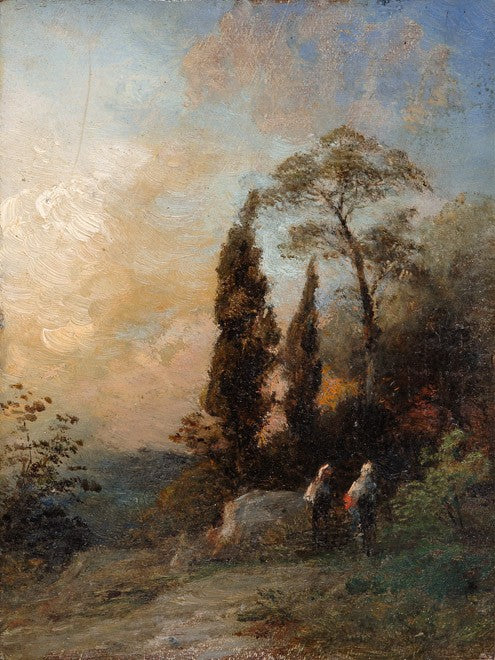 Italian Landscape with Rural Women, vintage artwork by Oswald Achenbach, 12x8" (A4) Poster