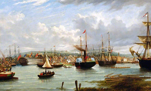 Launch of the 'Royal Albert' at Woolwich Dockyard, vintage artwork by George Chambers, Jr., 12x8" (A4) Poster
