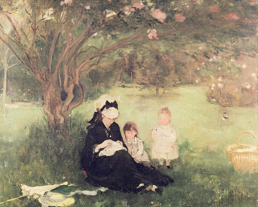 Beneath the Lilacs at Marecourt, vintage artwork by Berthe Morisot, 12x8" (A4) Poster