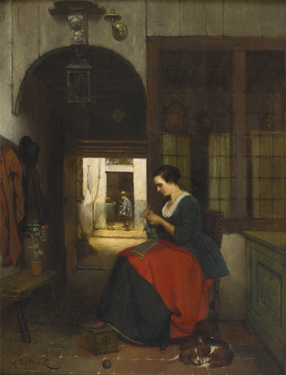 The Knitter, vintage artwork by Hubertus van Hove, A3 (16x12") Poster Print