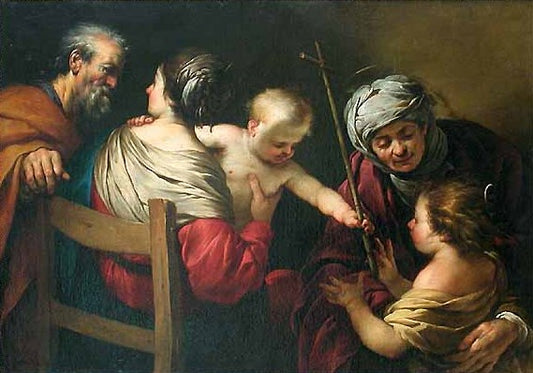The Holy Family with Saint Elizabeth and the Infant Saint John the Baptist with the Infant Jesus, vintage artwork by Jacques Blanchard, 12x8" (A4) Poster