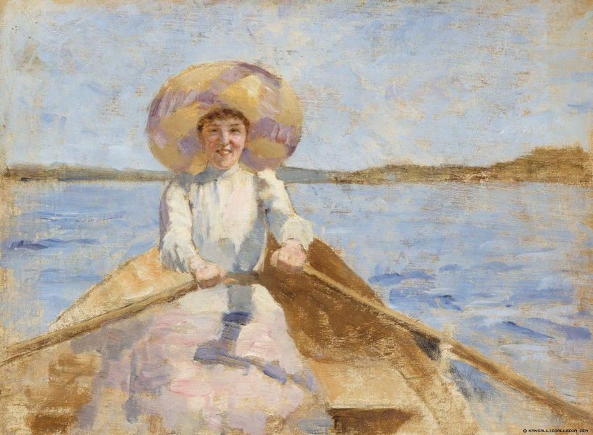 Woman Rowing, Sketch, vintage artwork by Maria Wiik, 12x8" (A4) Poster