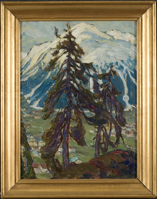 Fir Trees in front of the Mountains. Study from North Norway, vintage artwork by Anna Boberg, 12x8" (A4) Poster