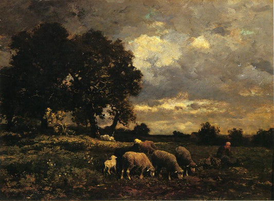 Tending the Flock, vintage artwork by Charles-Émile Jacque, A3 (16x12") Poster Print