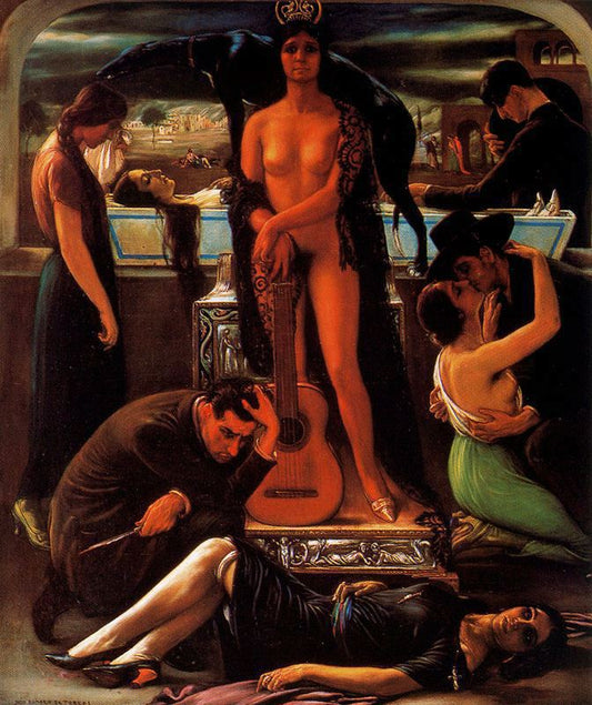 Cante hondo, vintage artwork by Julio Romero de Torres, 12x8" (A4) Poster