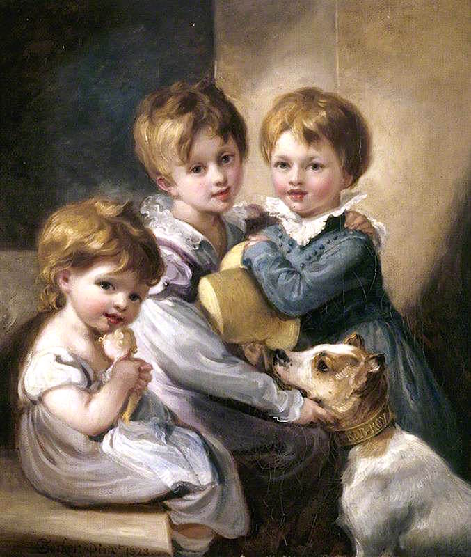 Mary Elizabeth Elton, Jane Octavia Elton, and Arthur Hallam Elton, with Their Dog 'Rob Roy', vintage artwork by Thomas Barker, 12x8" (A4) Poster