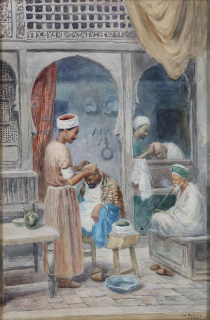 Cairo (Barber Scene), vintage artwork by Frans Wilhelm Odelmark, 12x8" (A4) Poster