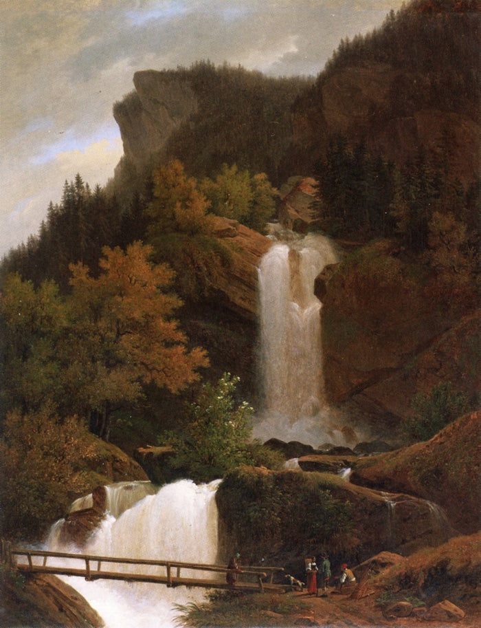 The Waterfall of Wandel, near Brienz, vintage artwork by Francois Diday, A3 (16x12