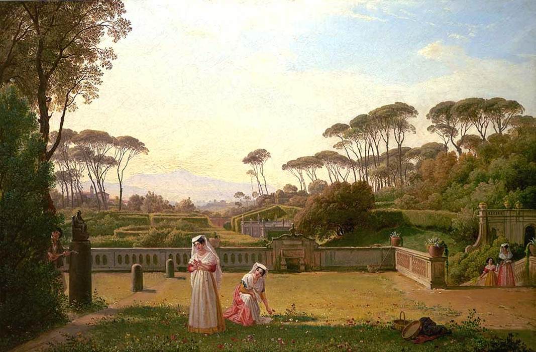 Garden of the Villa Doria Pamphilj in Rome, vintage artwork by Franz Ludwig Catel, 12x8" (A4) Poster