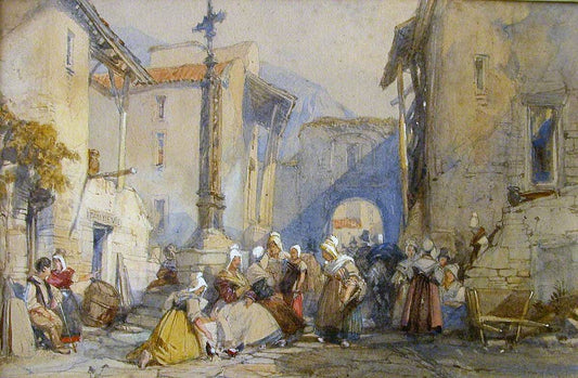 Market Cross, Royat, vintage artwork by James Duffield Harding, A3 (16x12") Poster Print