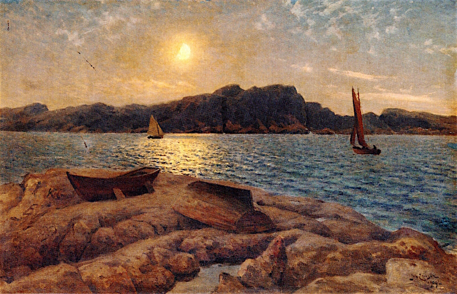 Sunset on the Bay, vintage artwork by Johan Ericson, 12x8" (A4) Poster