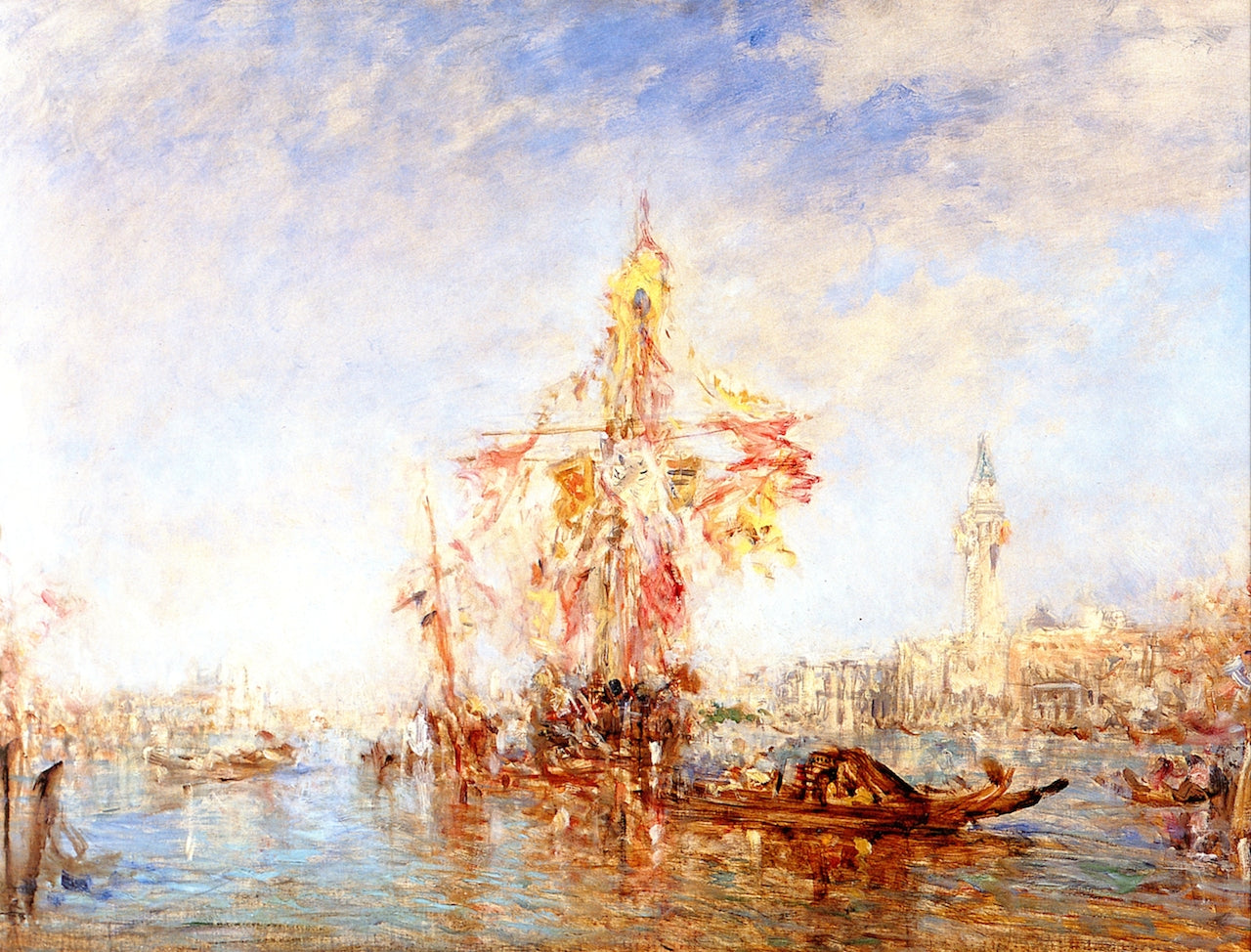Venise, Grand Canal, fête de l'Assomption, vintage artwork by Felix-Francois-Georges-Philbert Ziem, 12x8" (A4) Poster