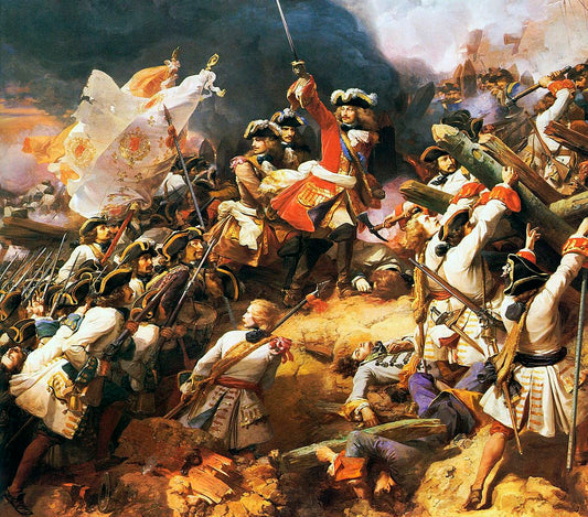 The Battle of Denain, 1712, vintage artwork by Jean Alaux, 12x8" (A4) Poster
