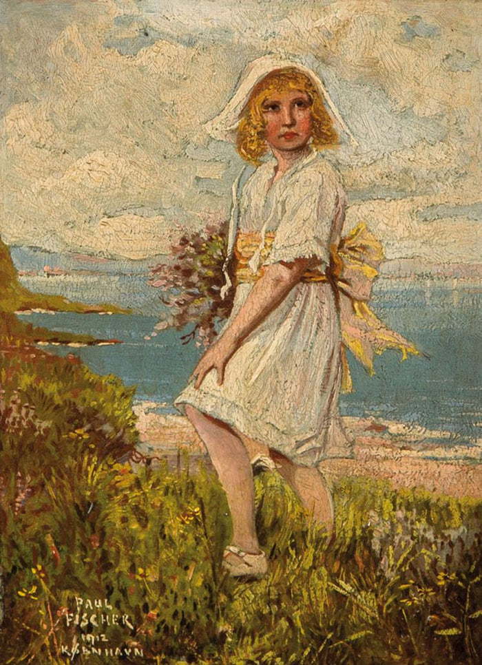 Girl in a Coastal Landscape by Paul-Gustave Fischer,A3(16x12