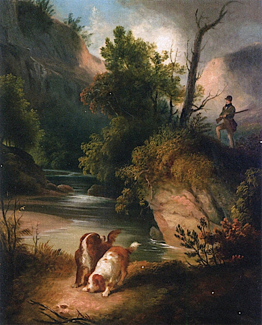 Hunter with Dogs, vintage artwork by Alvan Fisher, 12x8" (A4) Poster
