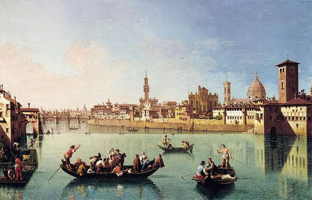 View af the Arno in Florence, vintage artwork by Giuseppe Zocchi, 12x8" (A4) Poster