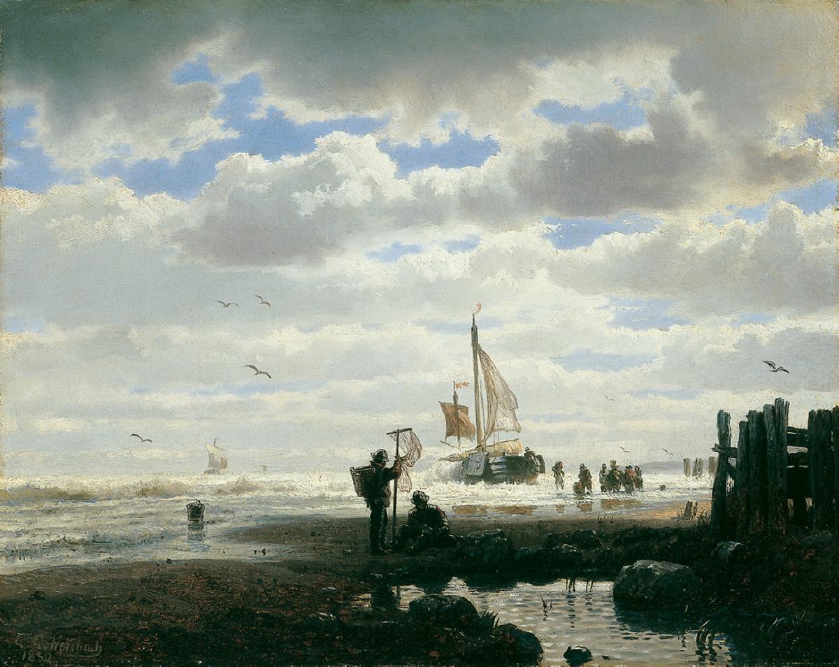 Fisher at the Beach, vintage artwork by Andreas Achenbach, A3 (16x12") Poster Print