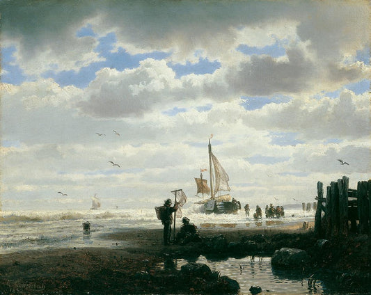 Fisher at the Beach, vintage artwork by Andreas Achenbach, A3 (16x12") Poster Print