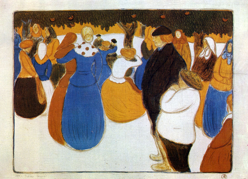 Breton folk festival, vintage artwork by József Rippl-Rónai, 12x8" (A4) Poster