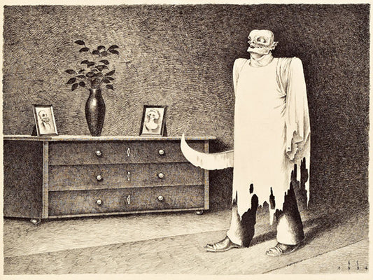 Ghost With Butcher Knife, vintage artwork by Franz Sedlacek, 12x8" (A4) Poster