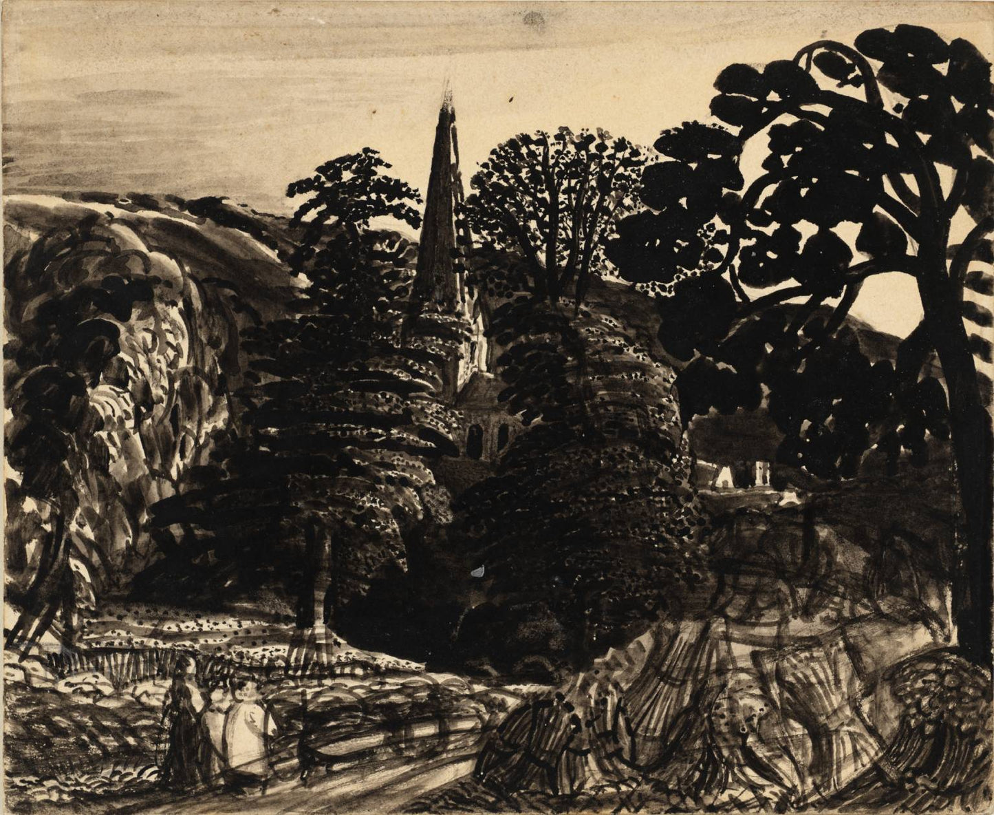 Evening: A Church among Trees, vintage artwork by Samuel Palmer, A3 (16x12") Poster Print