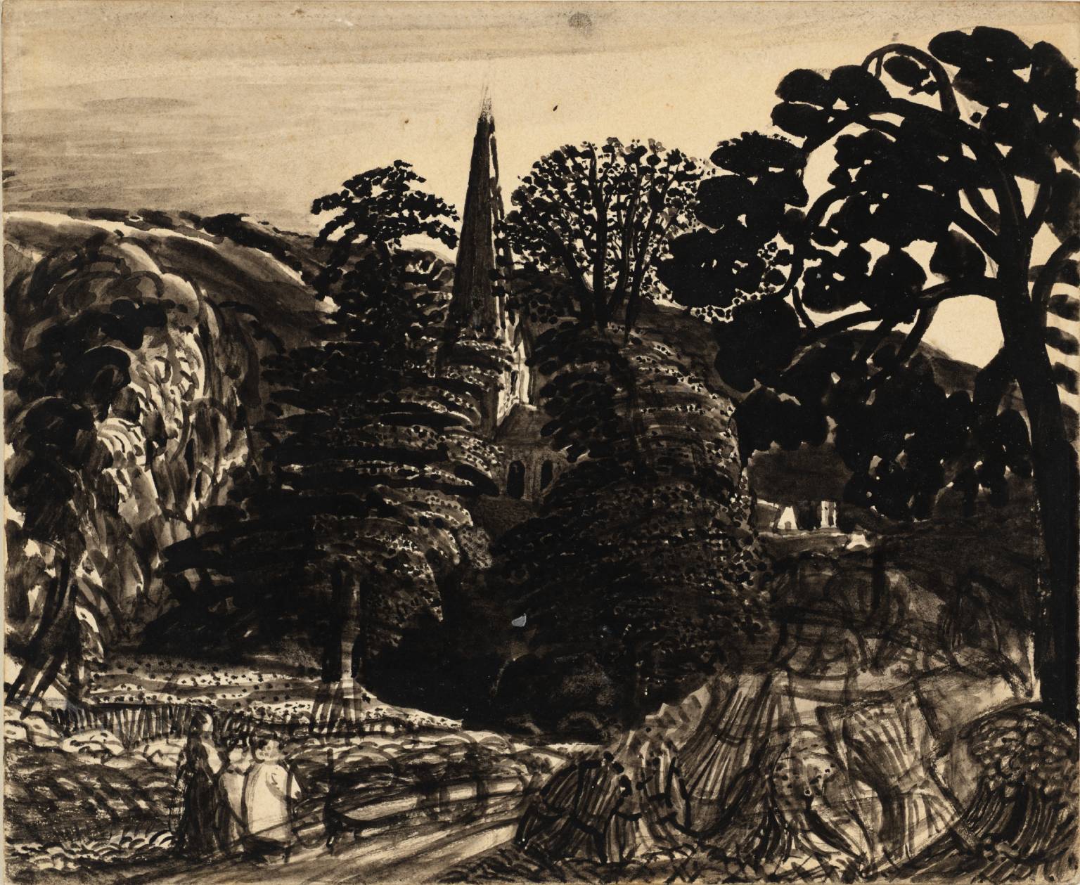Evening: A Church among Trees, vintage artwork by Samuel Palmer, A3 (16x12") Poster Print