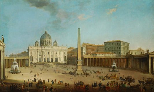 St. Peter's Chathedral and St. Peter's Square in Rome, vintage artwork by Antonio Joli, 12x8" (A4) Poster