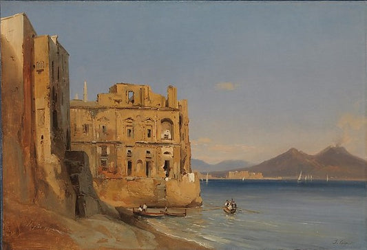 The Palace of Donn'Anna, Naples, vintage artwork by Jules Coignet, A3 (16x12") Poster Print