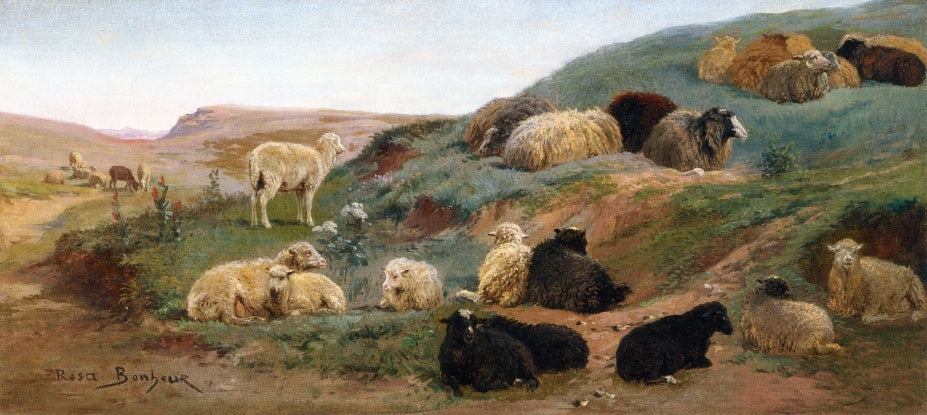 Sheep in a Mountainous Landscape, vintage artwork by Rosa Bonheur, 12x8" (A4) Poster