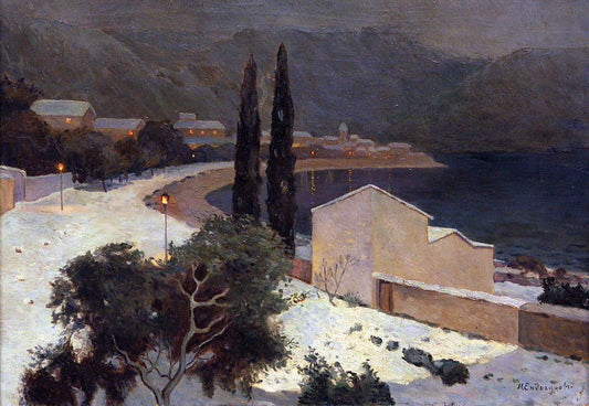 Moonlit Night in Ajaccio, vintage artwork by Ivan Endogurov, 12x8" (A4) Poster