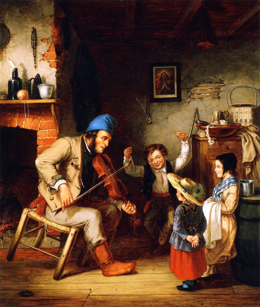 Fiddler and Boy Doing Jig, vintage artwork by Cornelius Krieghoff, A3 (16x12") Poster Print