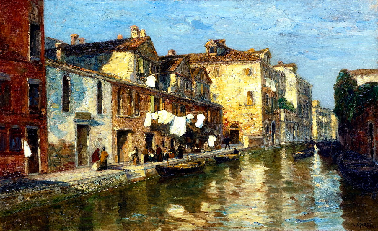 An Afternoon on a Venetian Canal, vintage artwork by Guglielmo Ciardi, 12x8" (A4) Poster