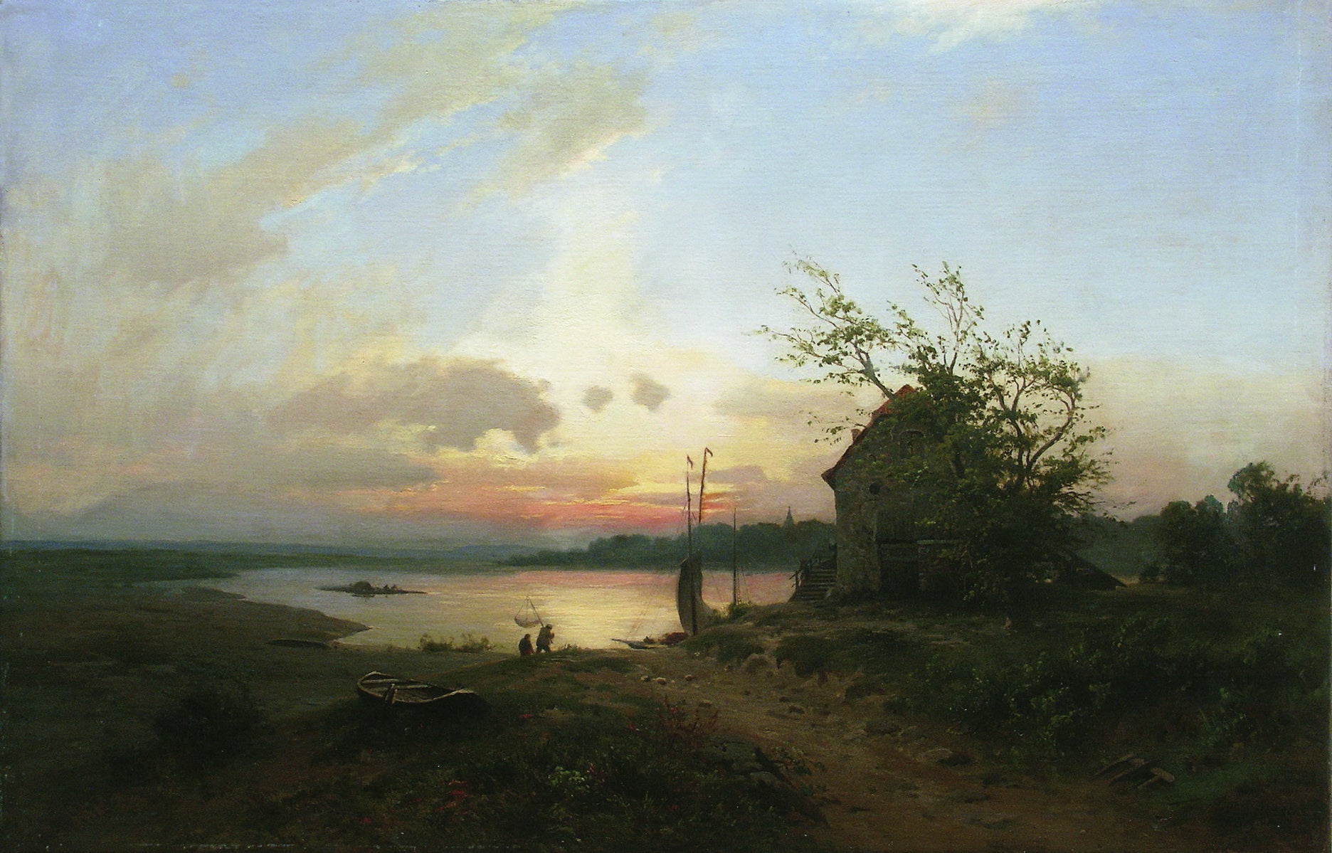 Fishermen at Sunset, vintage artwork by Lev Lagorio, 12x8" (A4) Poster