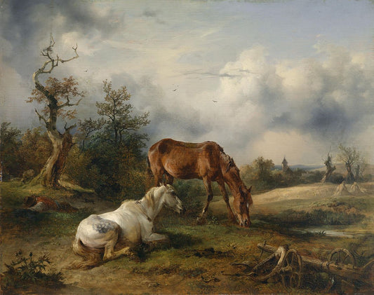 Two Horses on the Pasture, vintage artwork by Friedrich Gauermann, A3 (16x12") Poster Print