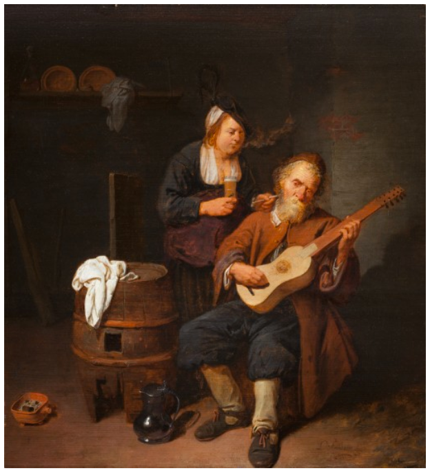 Guitar player, vintage artwork by David Ryckaert III, 12x8" (A4) Poster