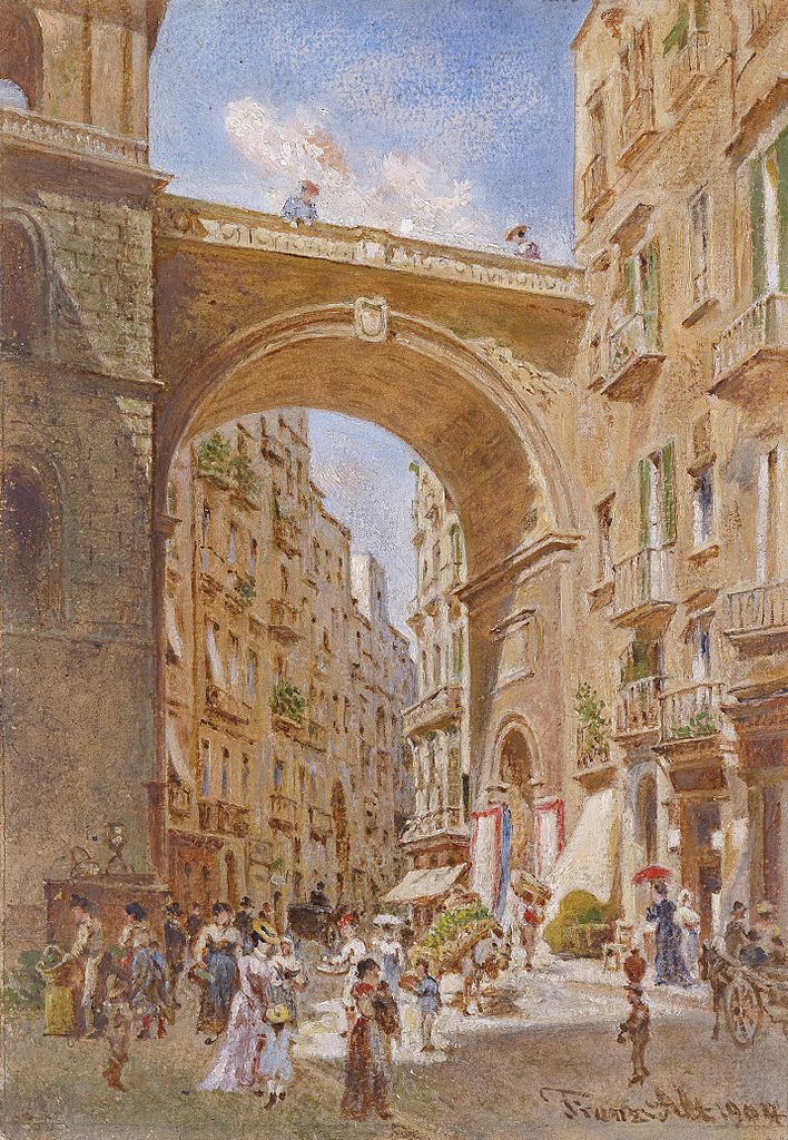 Ponte Chiaia in Naples, vintage artwork by Franz von Alt, A3 (16x12") Poster Print