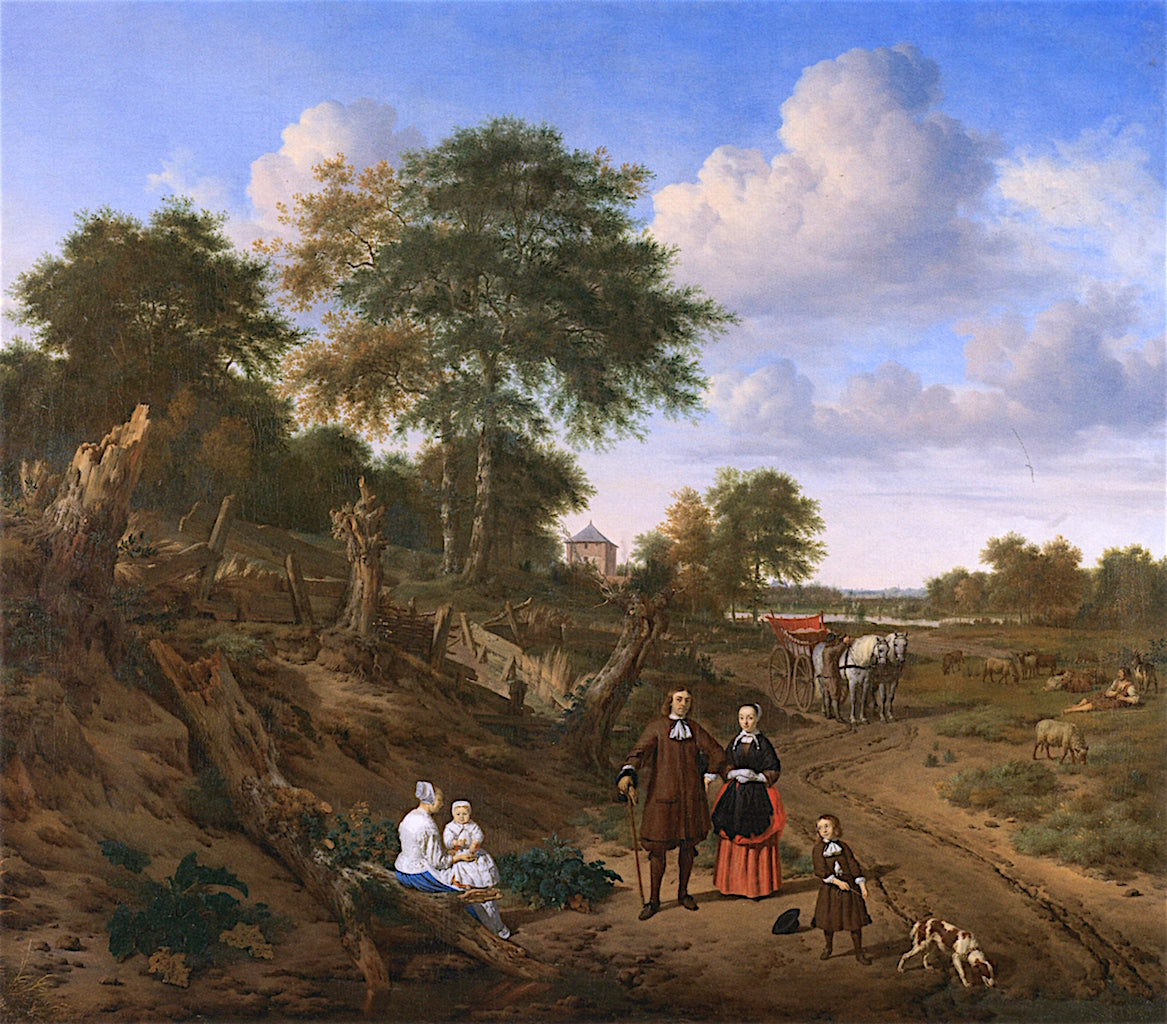 Portrait of a Family in a Landscape, vintage artwork by Adriaen van de Velde, 12x8" (A4) Poster