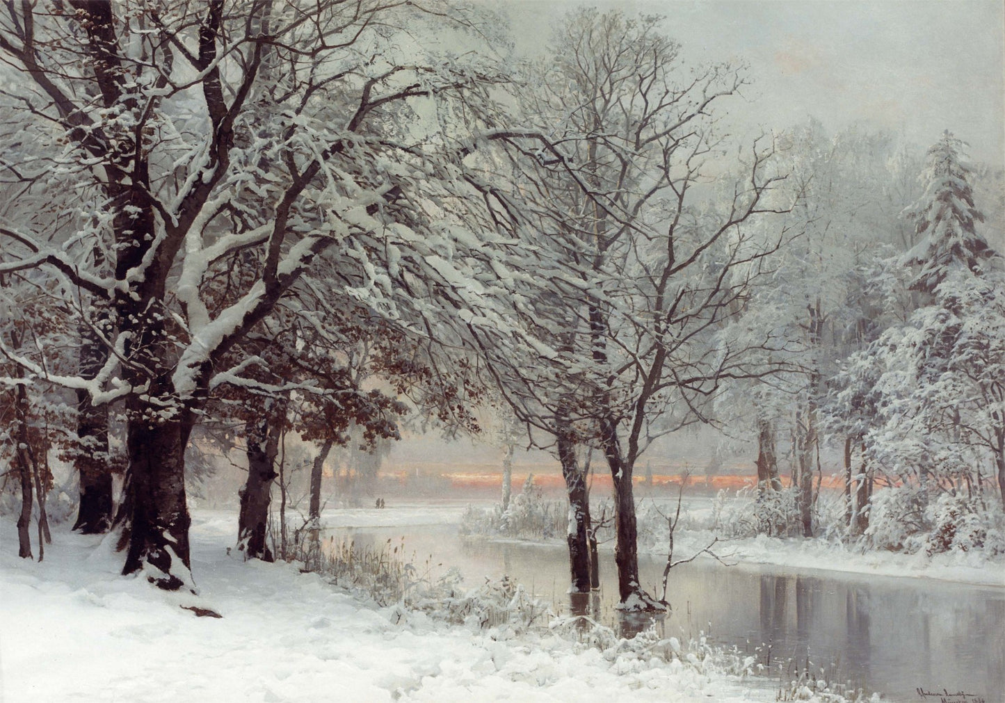 A Winter's Evening, vintage artwork by Anders Anderson-Lundby , 12x8" (A4) Poster