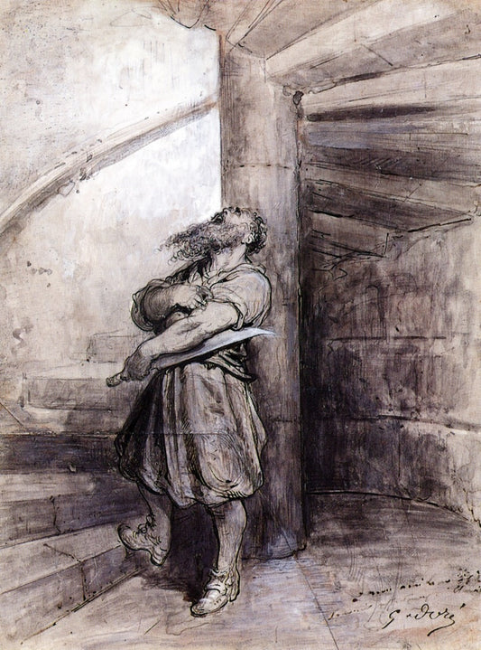 Illustration for Charles Perrault's , vintage artwork by Gustave Dore, 12x8" (A4) Poster