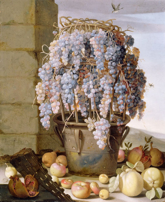 Still Life with Grapes and other Fruit, vintage artwork by Luca Forte, 12x8" (A4) Poster