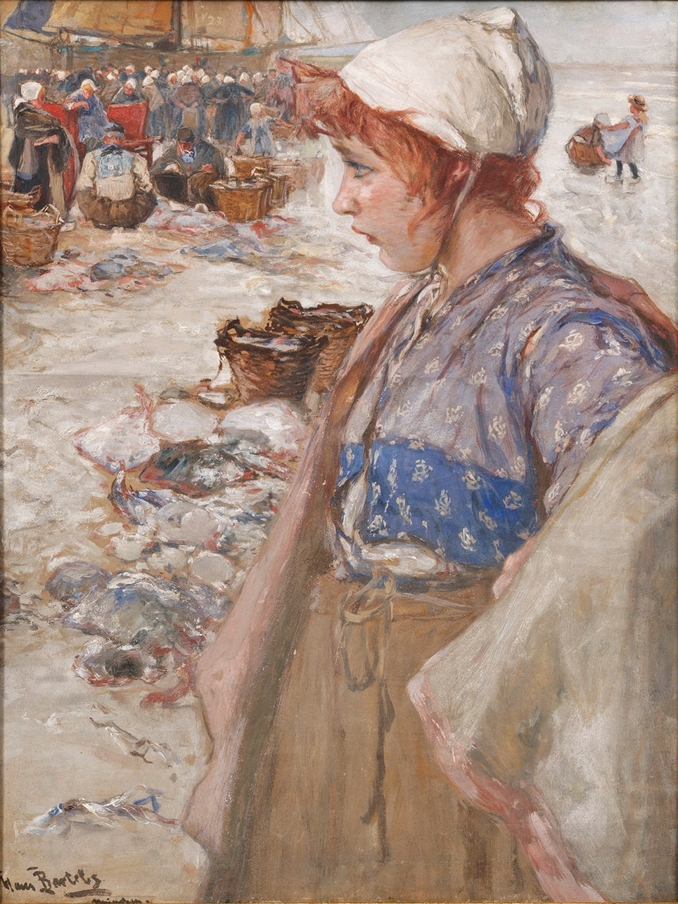 A Dutch fishing girl on the beach by Hans von Bartels,A3(16x12")Poster