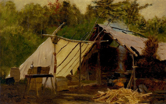 Camp in the Maine Woods, No. 3, vintage artwork by John George Brown, 12x8" (A4) Poster