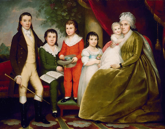 Mrs. Noah Smith and Family, vintage artwork by Attributed to Ezra Ames, 12x8" (A4) Poster